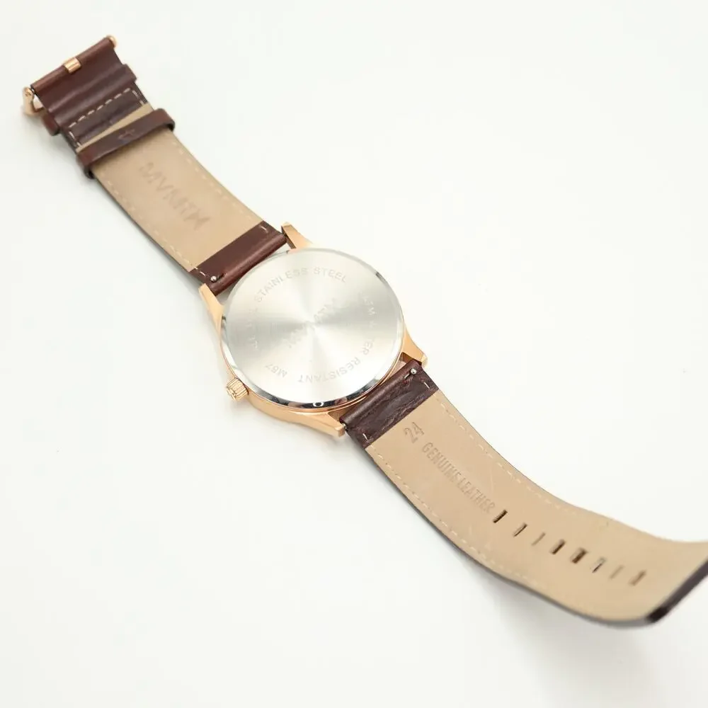 MVMT Mens Classic 45mm Black Date Watch Brown Leather Strap w New Battery